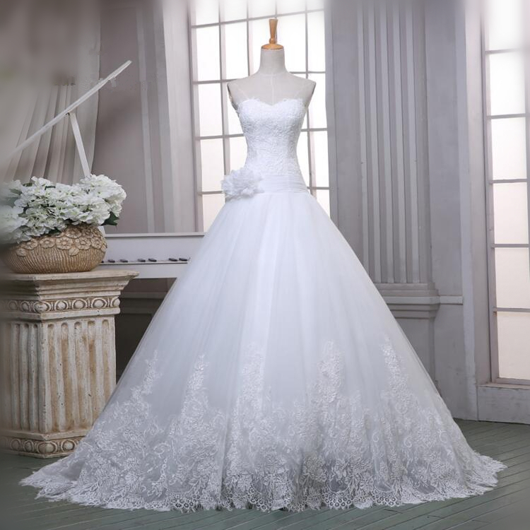 Wedding Dresses 2016 White Lace Applique Simple Wedding Gown Bridal Dress