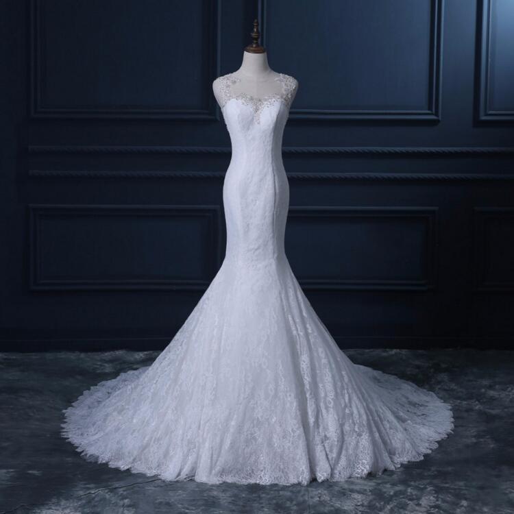 Off Shoulder Lace Beaded Mermaid White Wedding Dresses 2016 Chapel Train Bridal Dresses