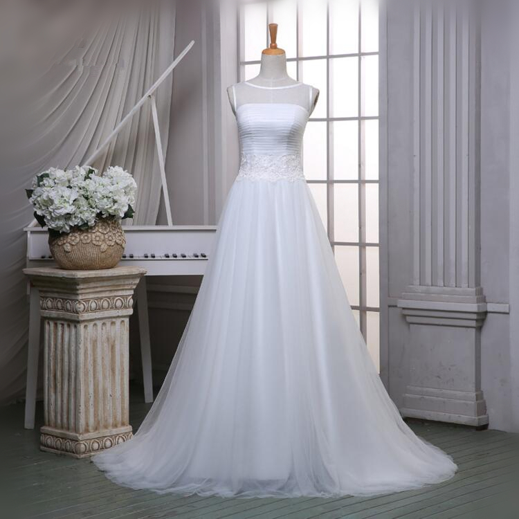 Fashion Tulle White/ivory Wedding Dress A Line Simple Bridal Dresses Chapel Train Elegant Wedding Dresses