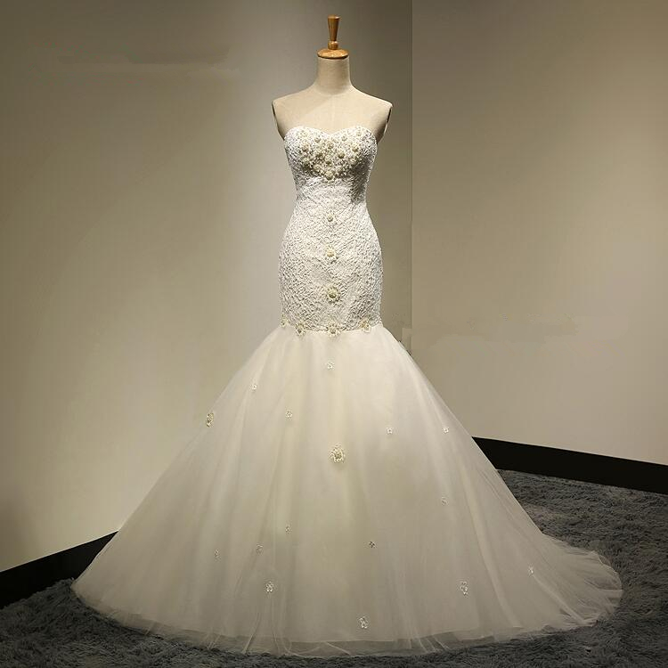 Sexy Flowers Mermaid 2016 Wedding Dress Floor Length Lace Appliques