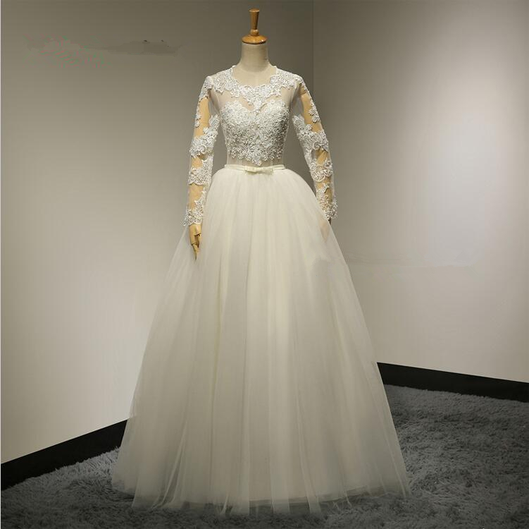 Sexy Ball Gown Long Sleeves Lace Wedding Dresses 2016 Bridal Gown Custom Sizes