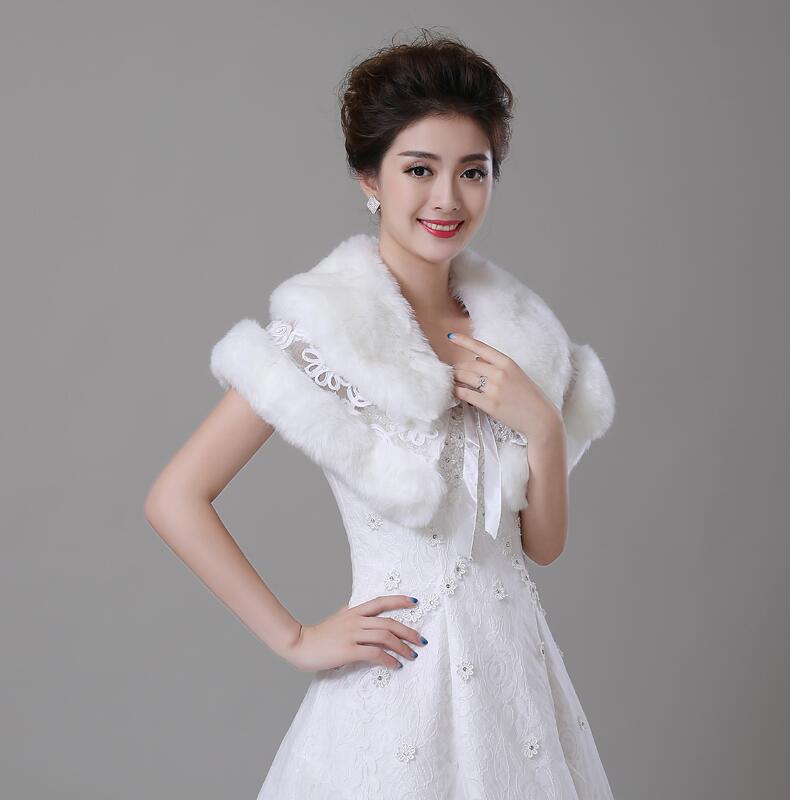 Lace Shawl Fake Fur Stole Cloak Ivory Bridal Dress Shrug Wrap Wedding Accessories