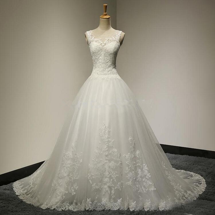 Vintage Wedding Dresses 2016 New Ivory Applique See Through Tulle A ...