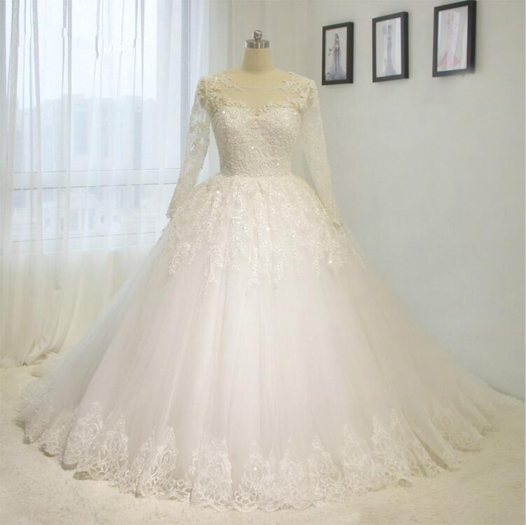 High Quality Wedding Dresses Plus Sizes With Lace Beading Long Sleeve A ...