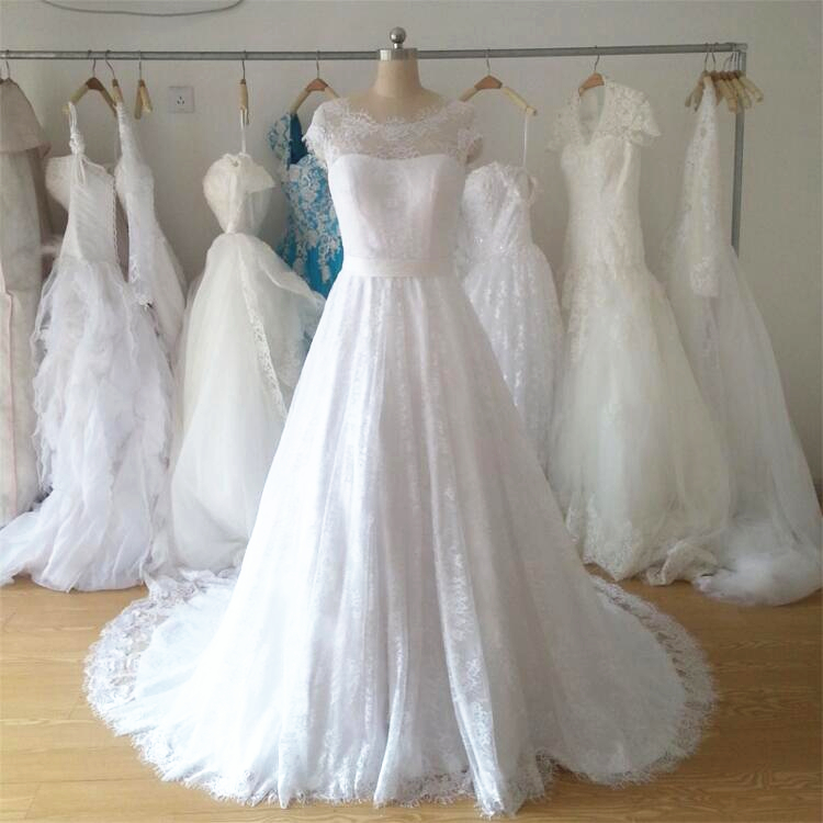 2017 Simple Elegant Cap Sleeve High Quality Soft Lace Wedding Dress A Line White/ivory Brid on ...