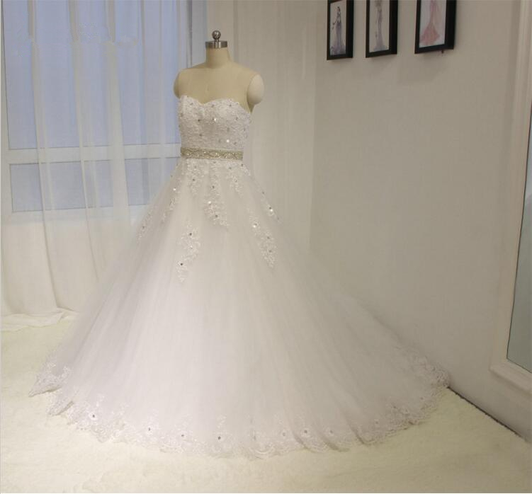 Sweetheart Neck Lace Wedding Gown A Line White / Ivory Bridal Gowns Plus Size