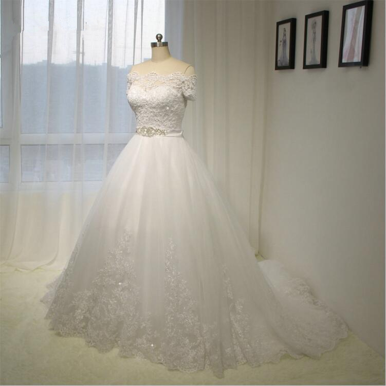 2017 New Off Shoulder Short Sleeve Lace Wedding Dress A Line White ...