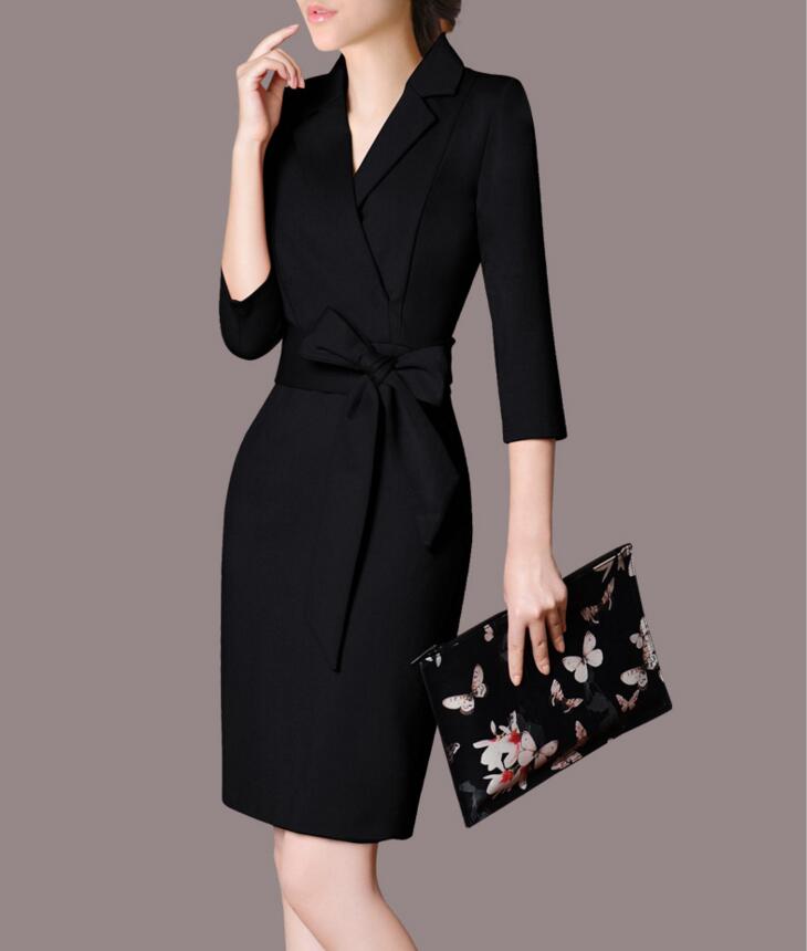 Fashion Women Business Attire Ol Office Dresses Suit Dress 3/4 Sleeves ...