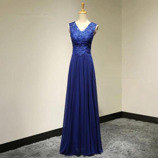 Elegant V-Neck A-Line Lace Appliques Long Evening Dress Floor Length