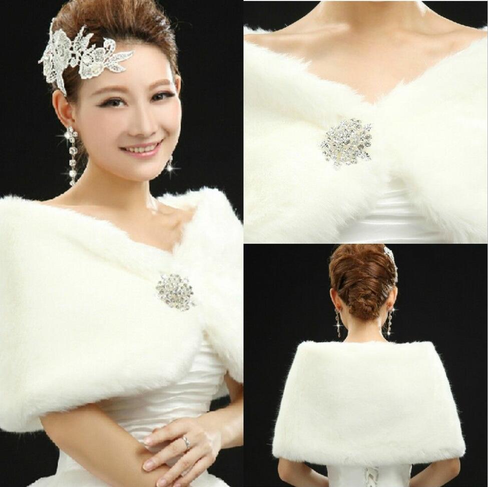 High-grade White/ivory Bride Wrap Rhinestone Fake Fur Shawl Wedding ...