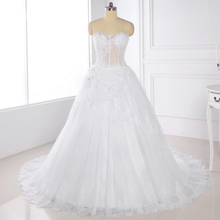 Fashion White Hand Beaded Wedding Dresses A Line Off Shoulder