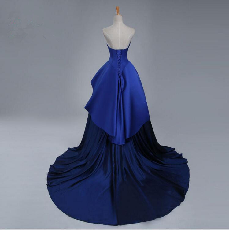 Top Quality A Line Satin Royal Blue Simple Ball Gowns Prom Dresses