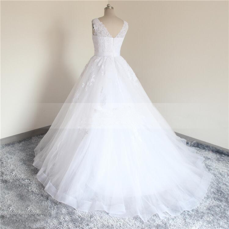 V Neck White France Lace Pearls Beading Bridal Gown A Line Vintage ...