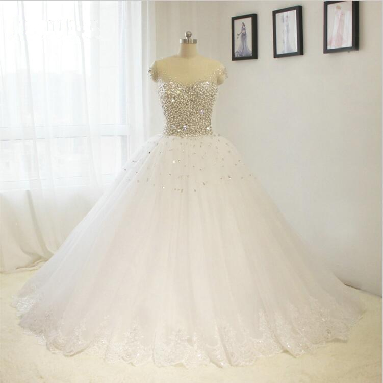 2016 New Puffy Dress Tulle Luxurious Beads Wedding Dresses A Line ...