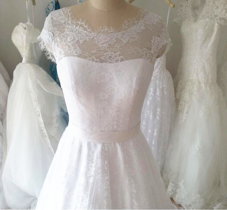 2017 Simple Elegant Cap Sleeve High Quality Soft Lace Wedding Dress A Line White/ivory Brid on ...